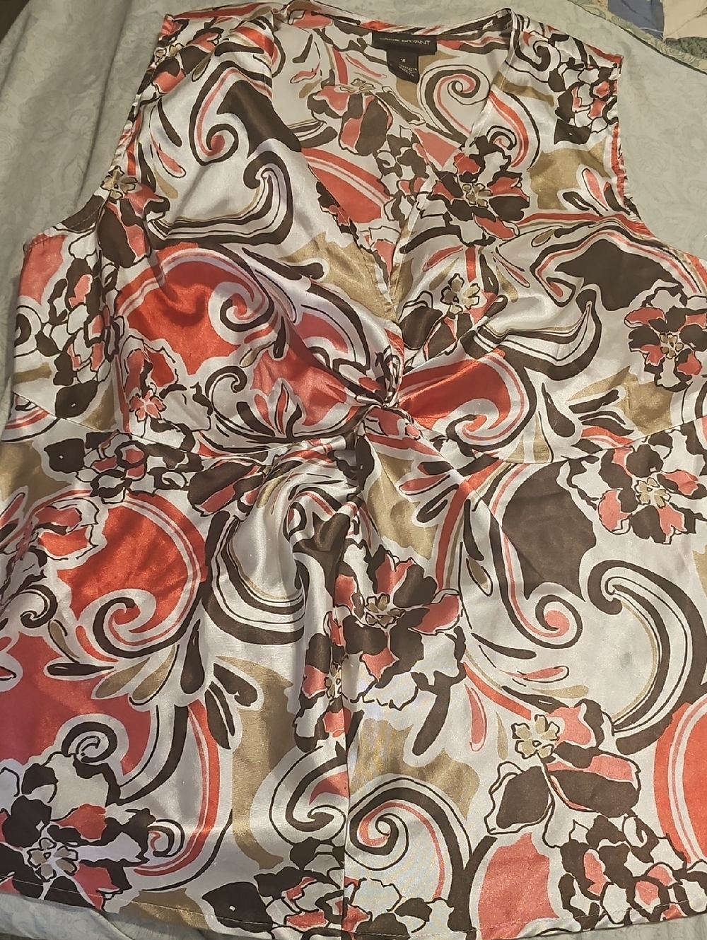 Lane Bryant Coral, Brown & Cream Floral Twist-Front Top
